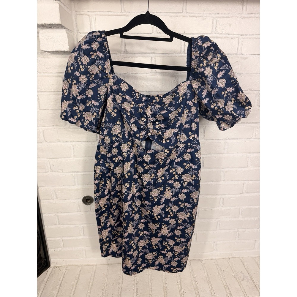 Boden Floral Puff Sleeve Cutout Mini Dress Navy Pink Cotton Women's US 8